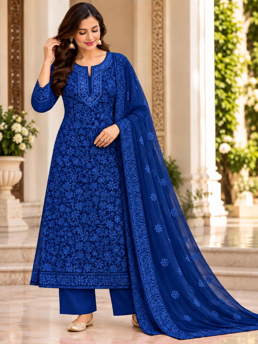 Parsi Neck Viscose Georgette Cutdana  Kurti Duppatta Sets