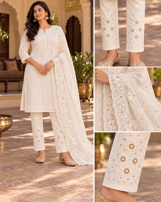 Lucknowi Cotton Mukaish Pant