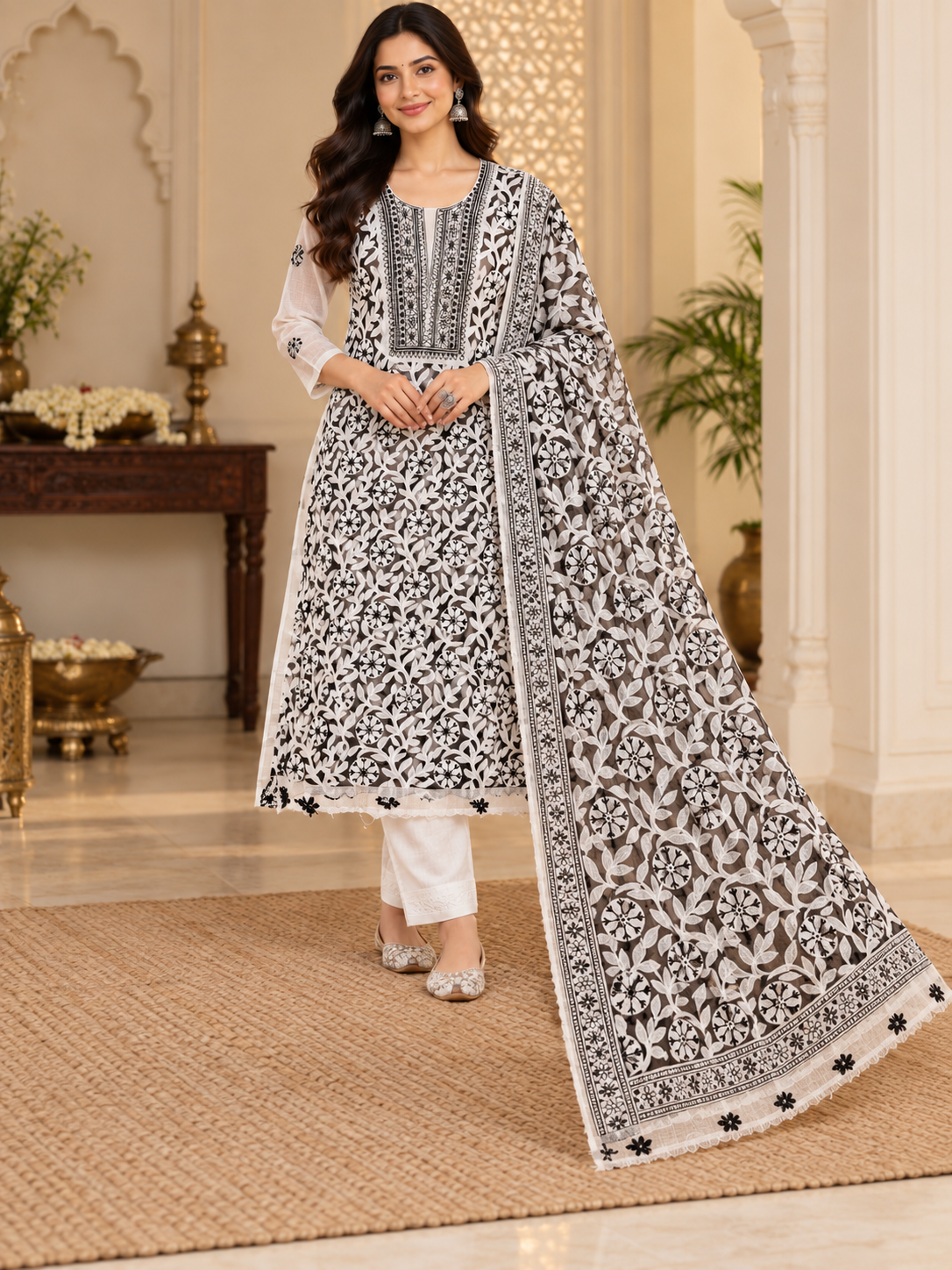 Kota Doria Net Applique Patch Work Kurti Duppatta Sets