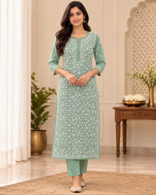 TV Cotton Full Heavy Jaal Shadow Work Kurties