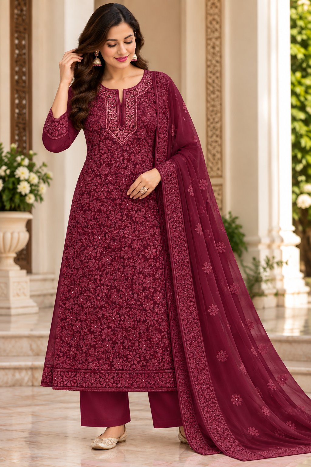 Parsi Neck Viscose Georgette Cutdana  Kurti Duppatta Sets