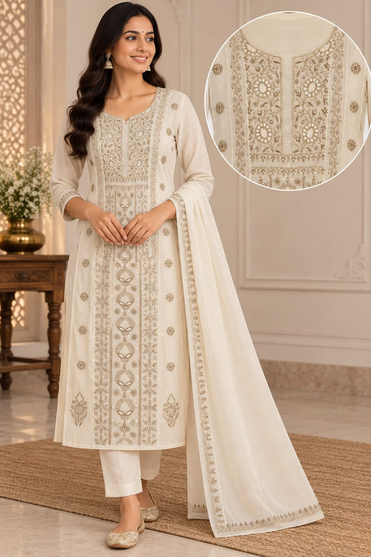 Pure Mul Chanderi A Line Pearl Cutdhana Fine Ghaspatti Work Semi Stitched Suit Sets