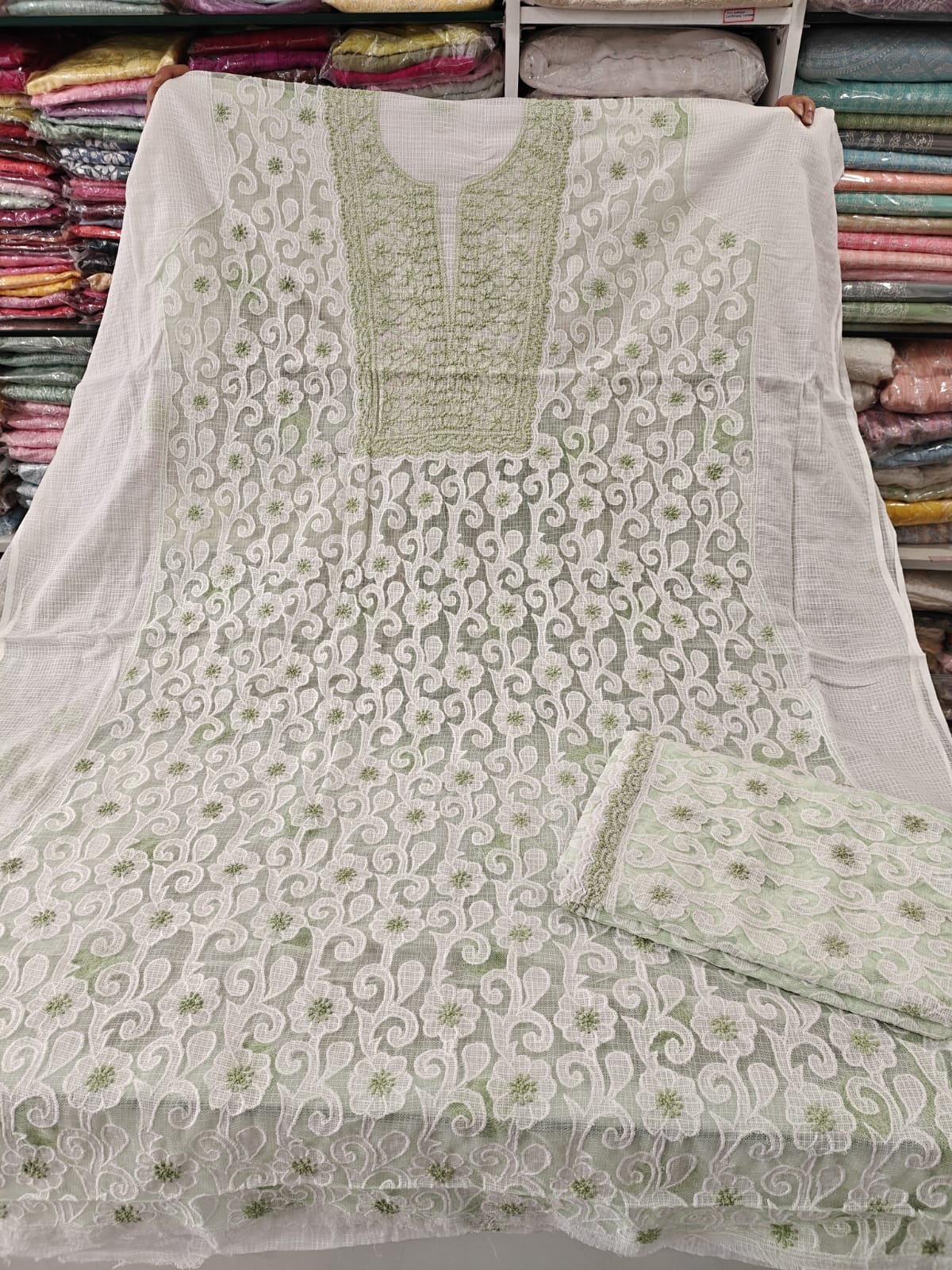 Kota Doria Net Applique Patch Work Kurti Duppatta Sets