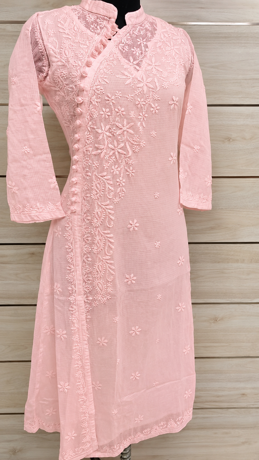 Exclusive Kota Doria Angarakha Side Button Designer Long Dress