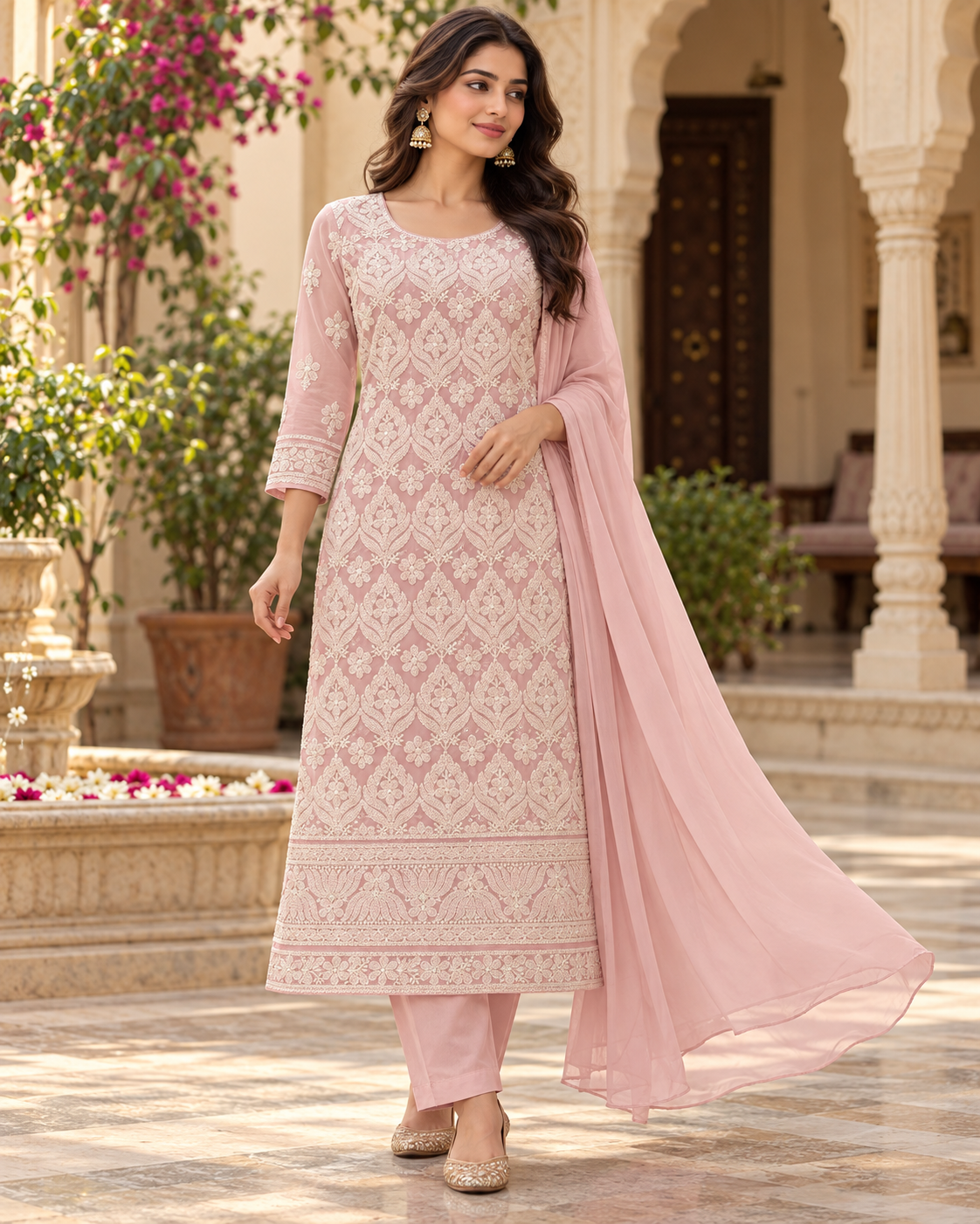 Cotton Superfine Full Front Jaal Jaali Shadow Work 3 Pcs Suit