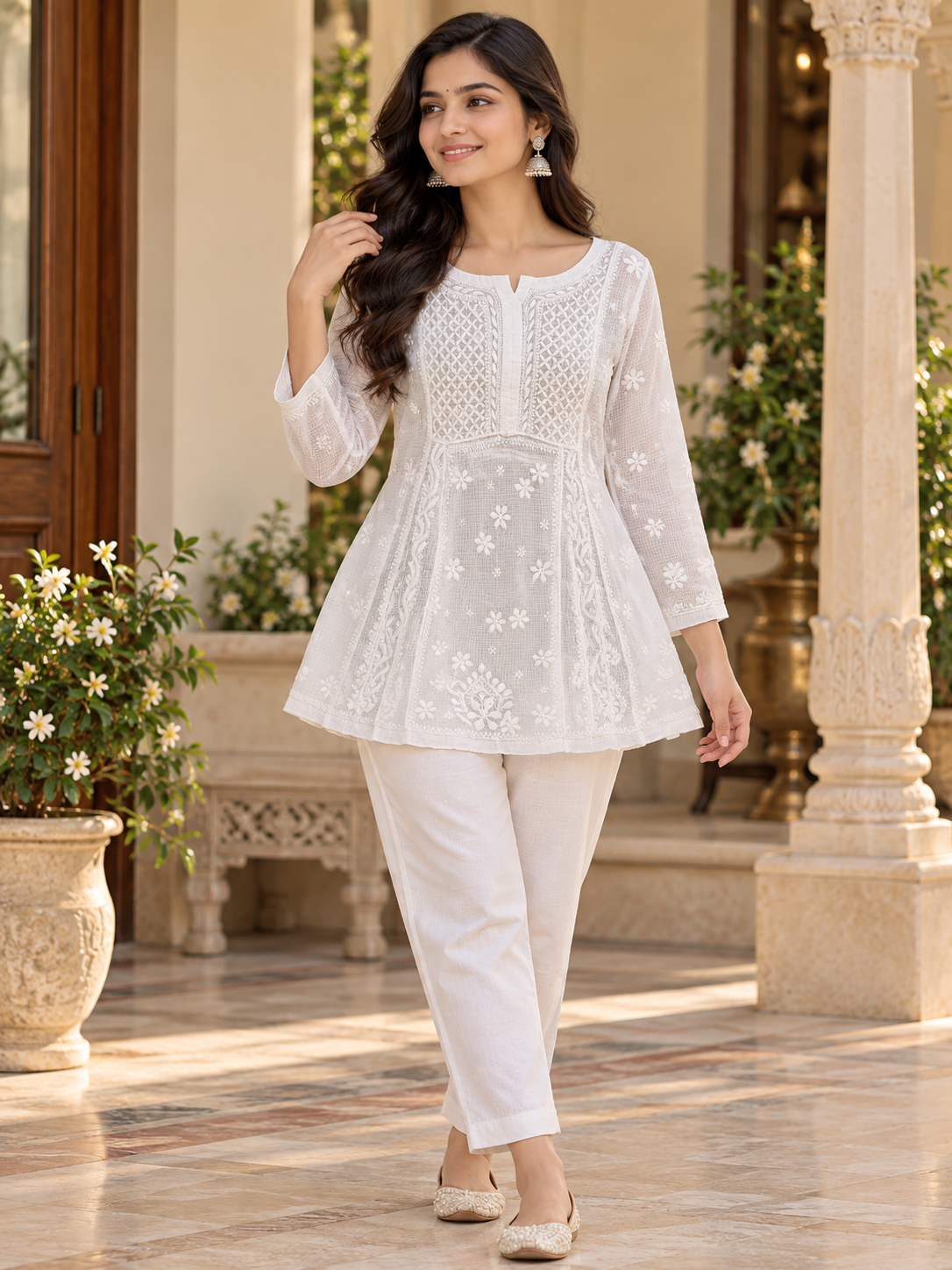 Kota Doria Fine Chikankari Work Short Top