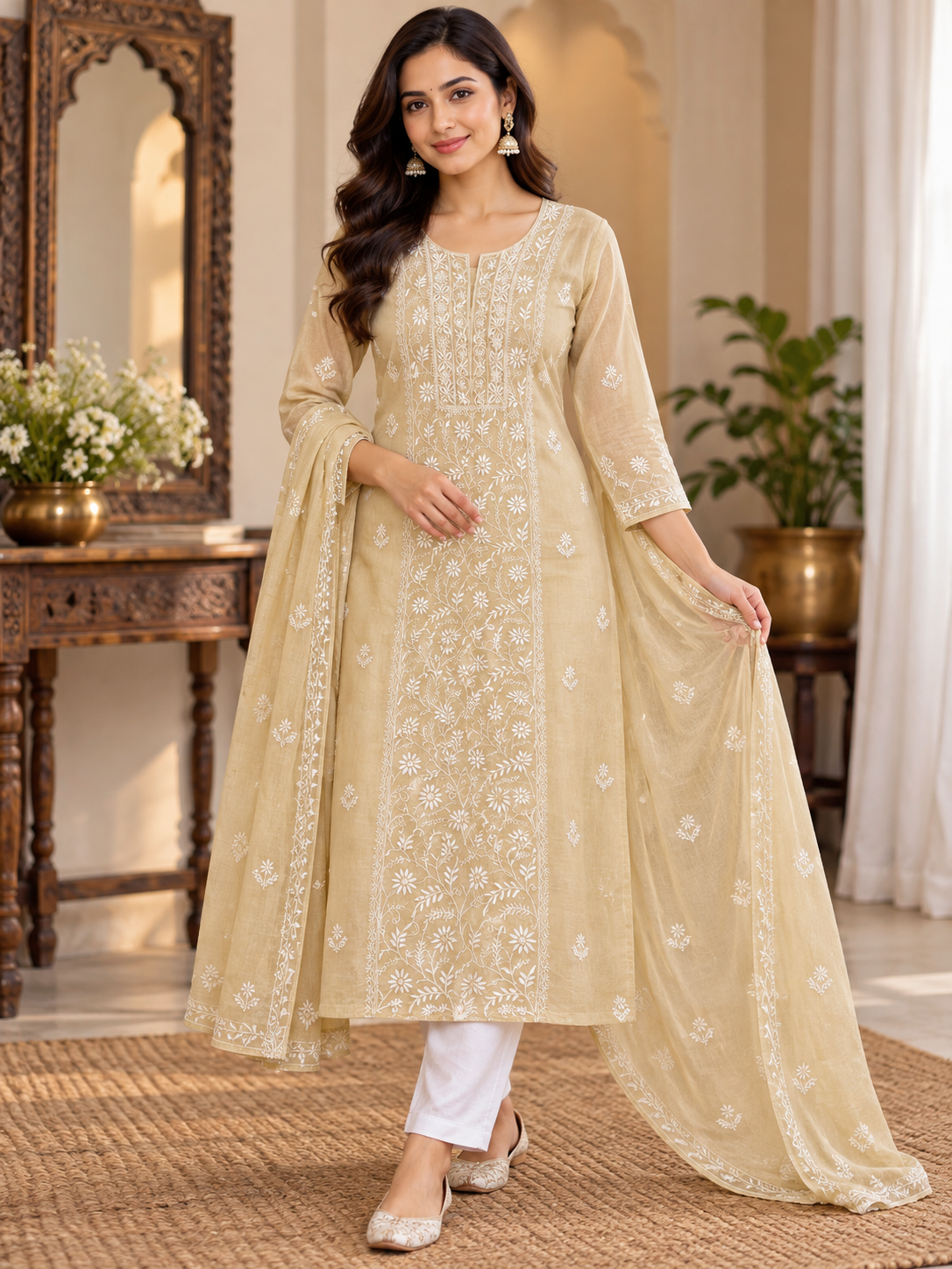 Pure Tussar Silk Unstitched Kurti Duppatta Sets (2Pcs)