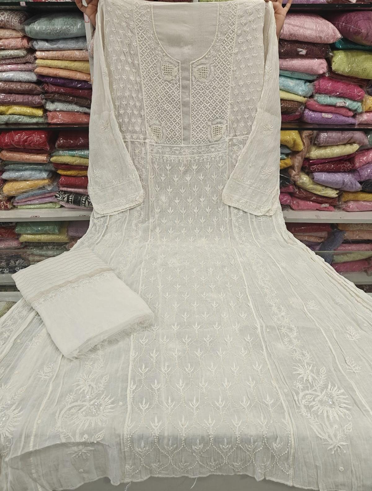 Pure Mul Chanderi Pearl Semi Stiched Suit Sets