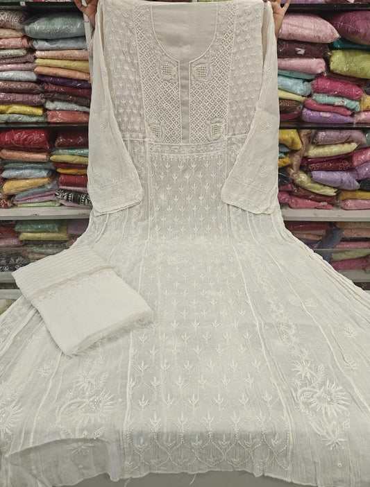 Pure Mul Chanderi Pearl Semi Stiched Suit Sets