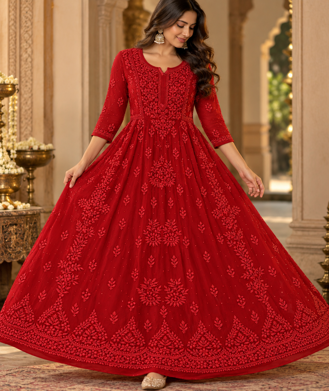 Viscose Georgette Mukaish Work Party Wear Long Gawn