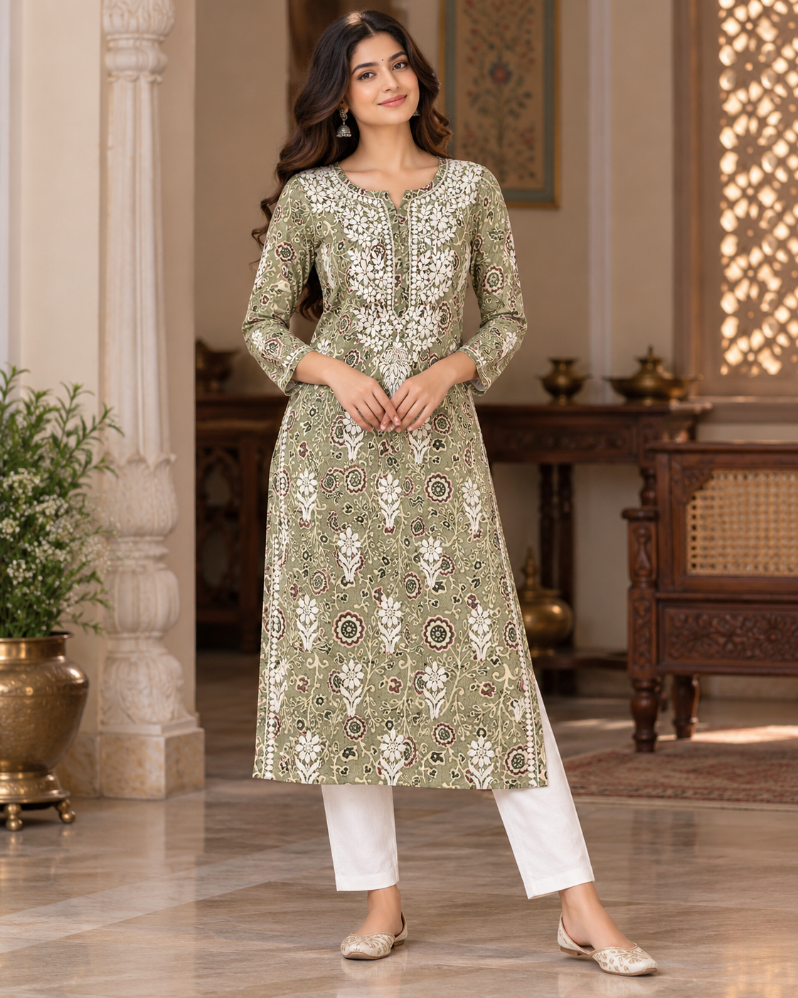 Lucknowi Mul Printed Kurties
