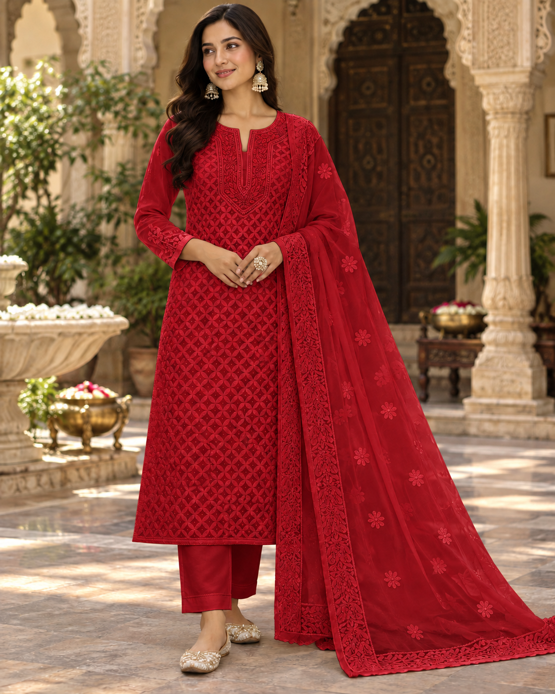 Viscose Georgette Cutdana Parsi Neck Kurti Duppatta Sets