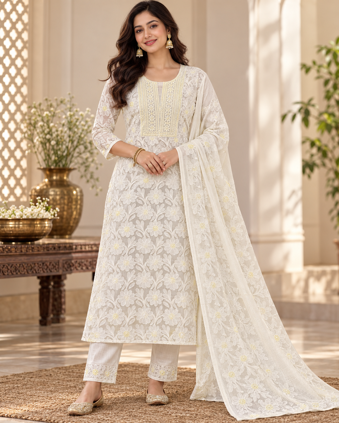 Kota Doria Net Applique Patch Work Kurti Duppatta Sets