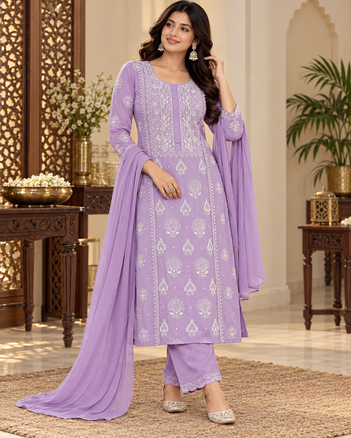 Pure Muslin Cutdhana Work Semi Stitched Kurti Duppatta Sets