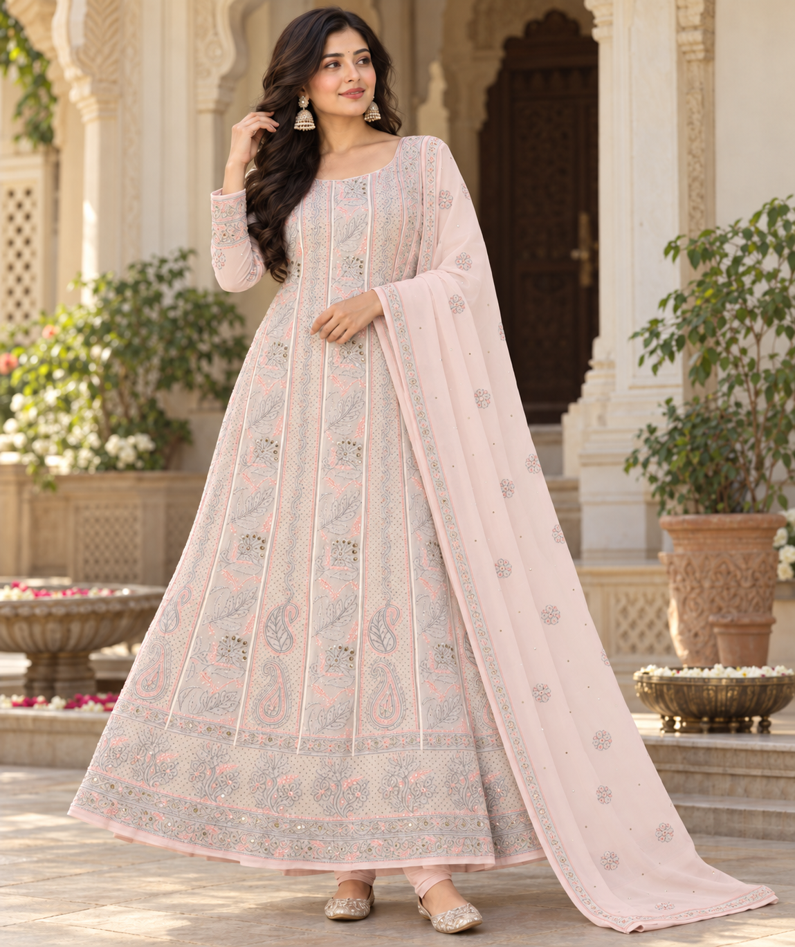 Anarkali Viscose Resham Thread Mukaish Work