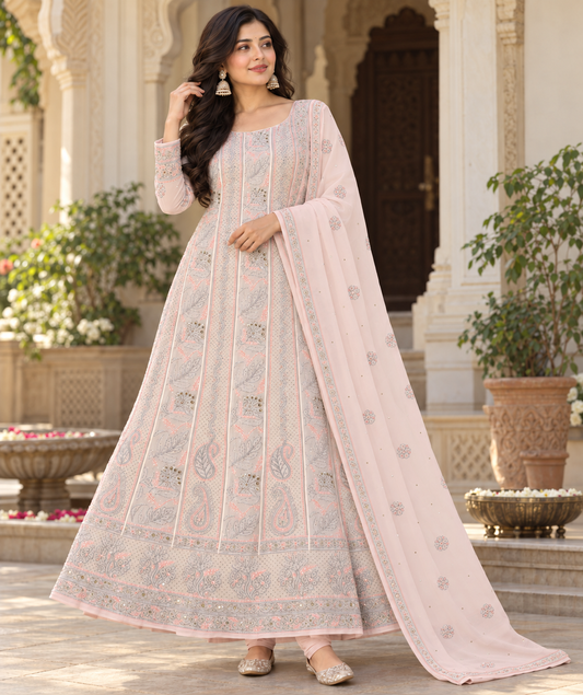 Anarkali Viscose Resham Thread Mukaish Work
