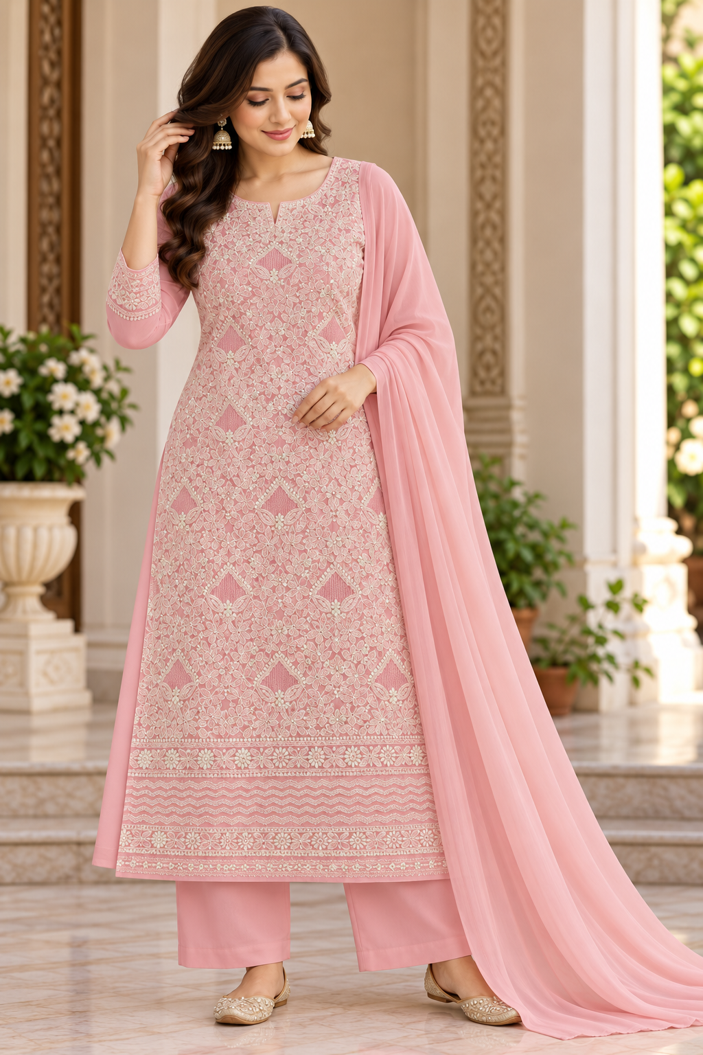 Cotton Superfine Full Front Jaal Jaali Shadow Work 3 Pcs Suit
