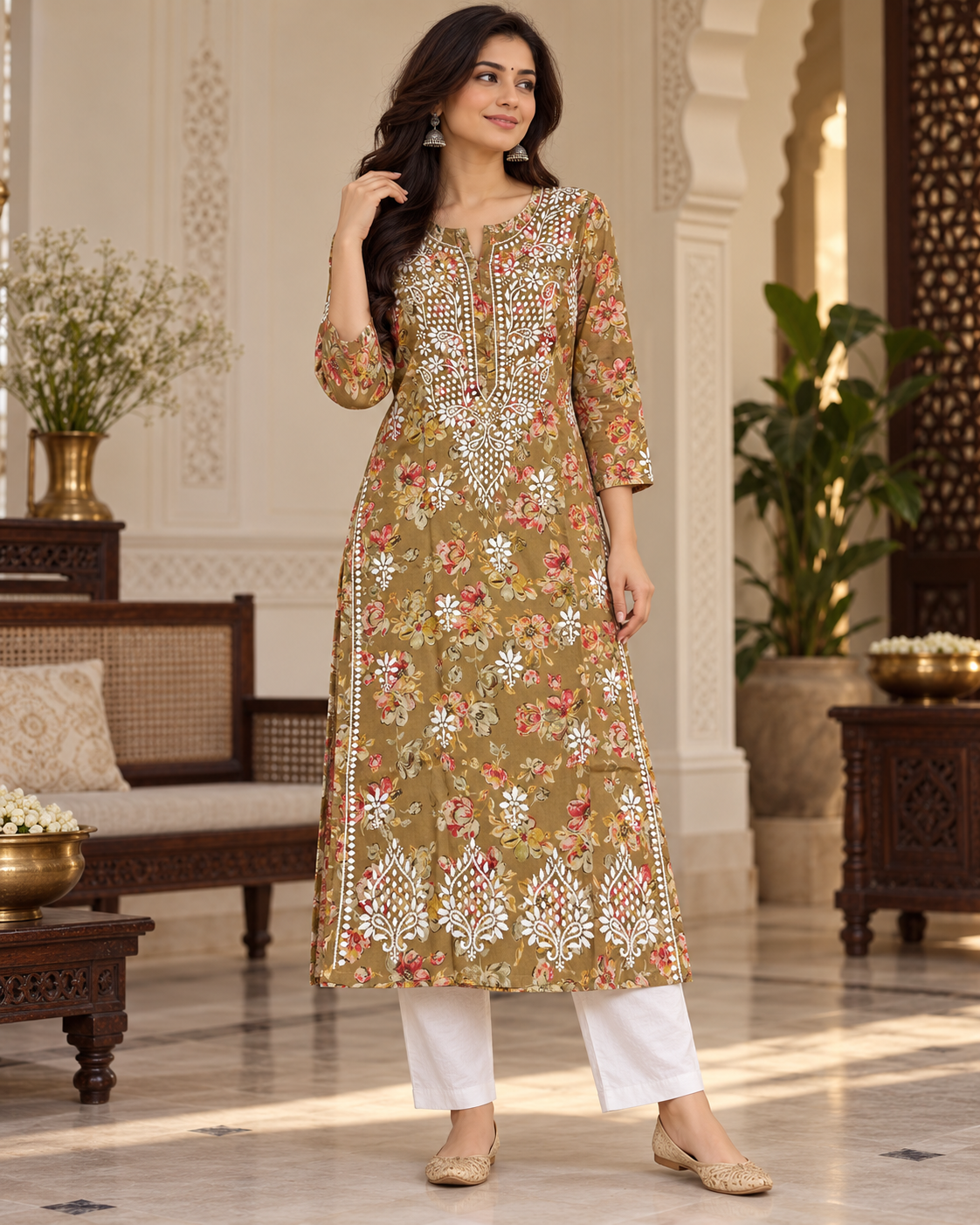 Lucknowi Mul Printed Kurties