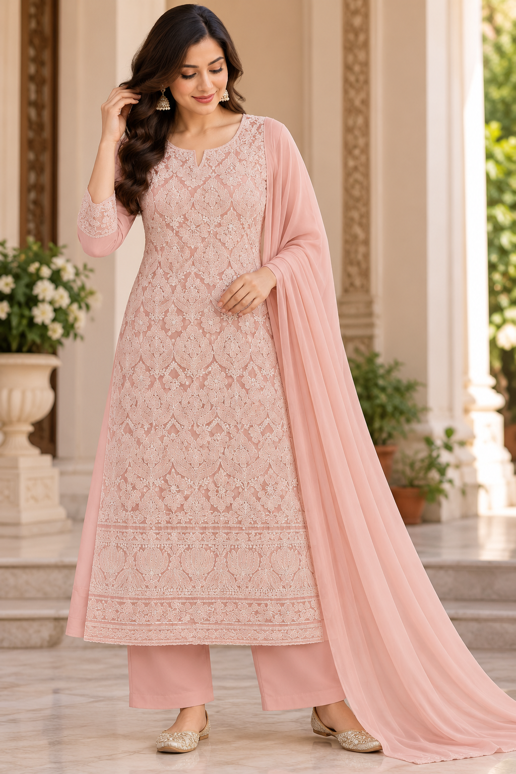 Cotton Superfine Full Front Jaal Jaali Shadow Work 3 Pcs Suit