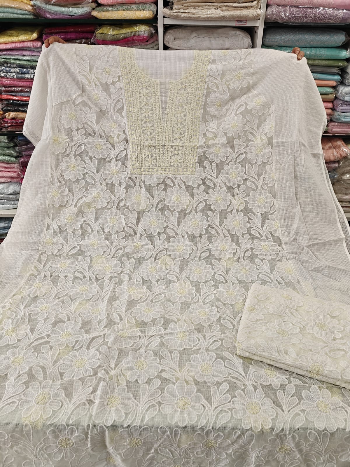 Kota Doria Net Applique Patch Work Kurti Duppatta Sets