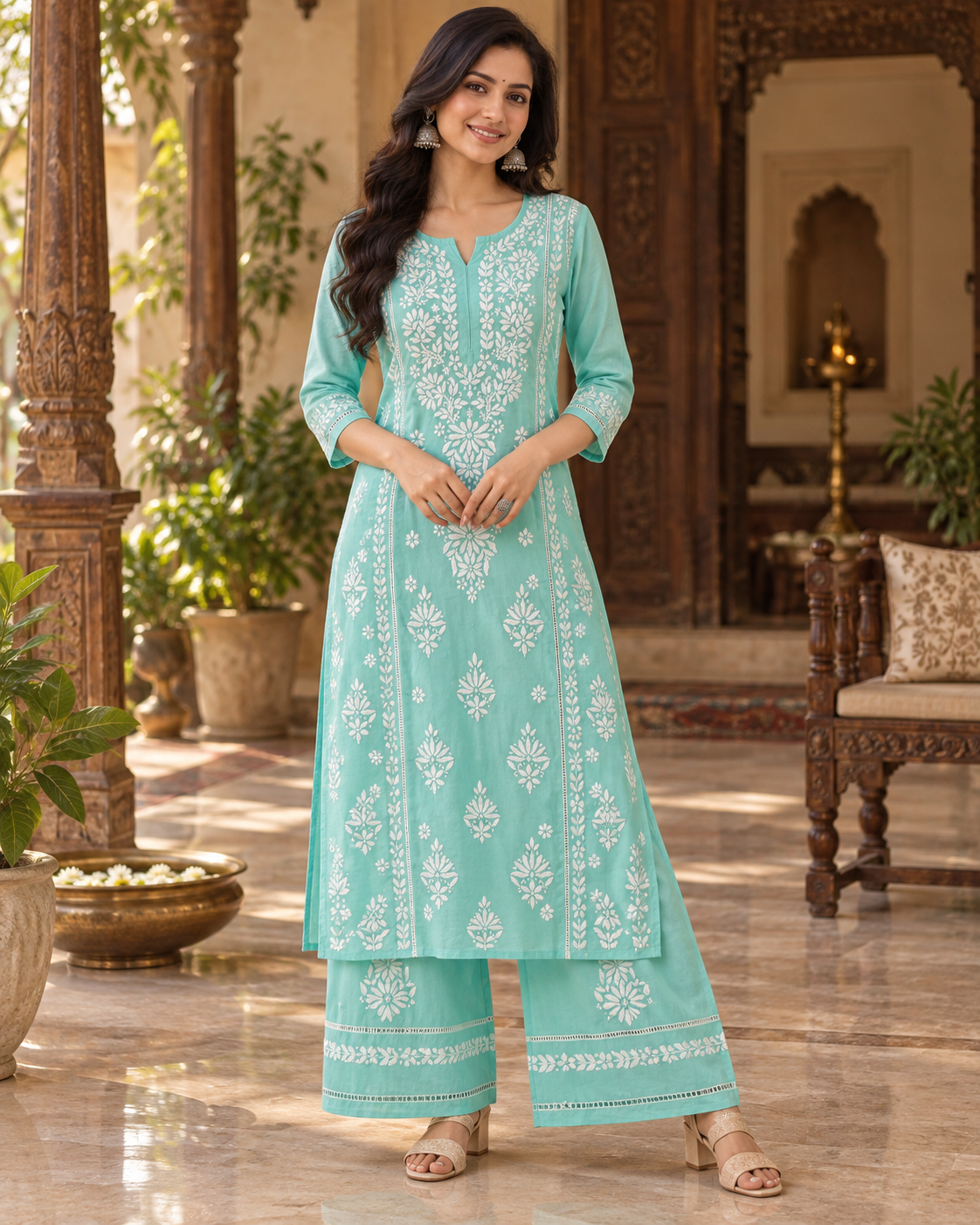 Modal Pakistani Style Panel Work Kurti Plazzo Sets