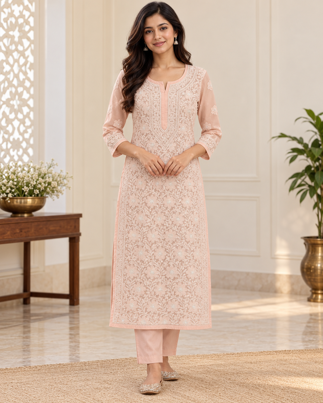 TV Cotton Full Heavy Jaal Shadow Work Kurties