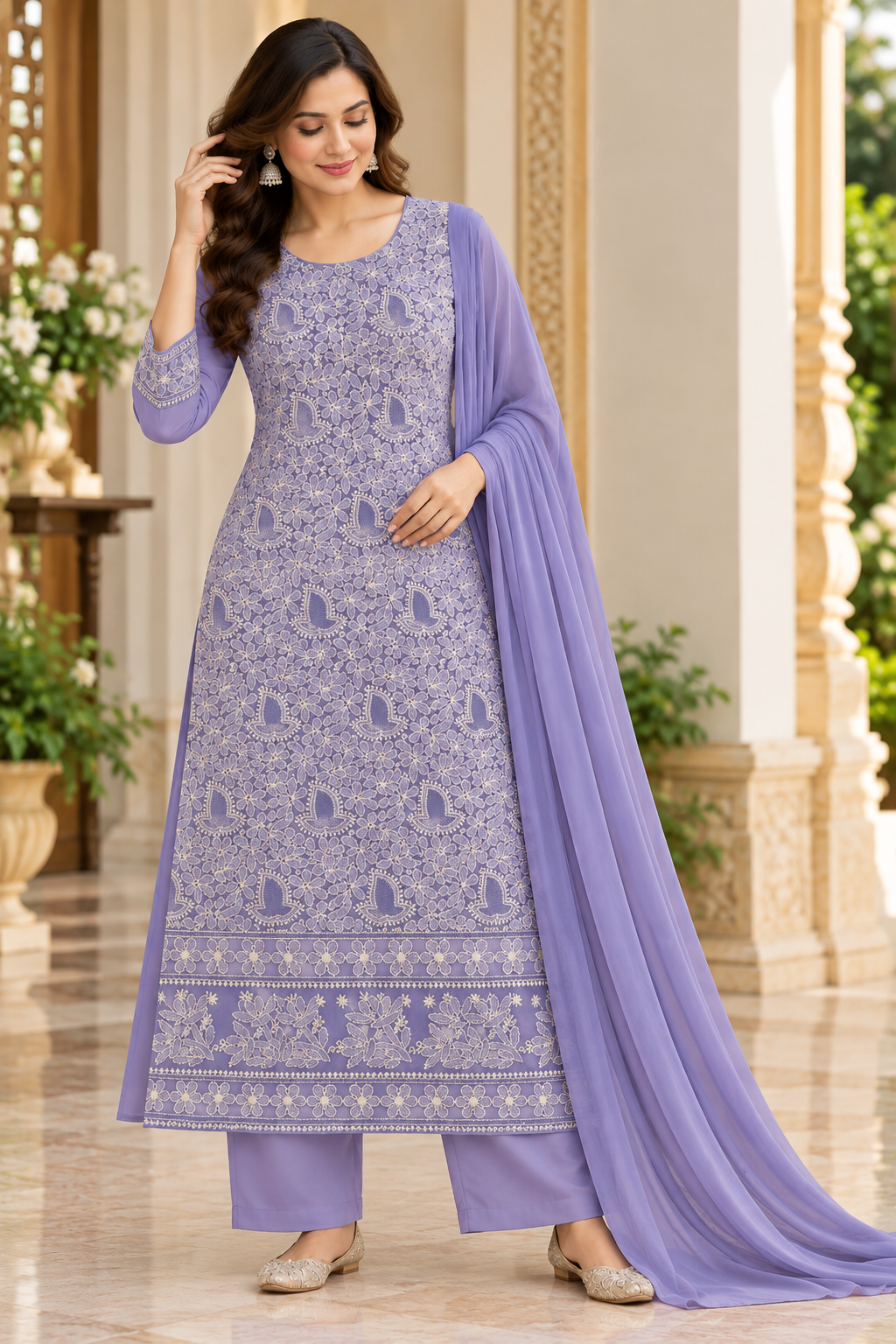 Cotton Superfine Full Front Jaal Jaali Shadow Work 3 Pcs Suit