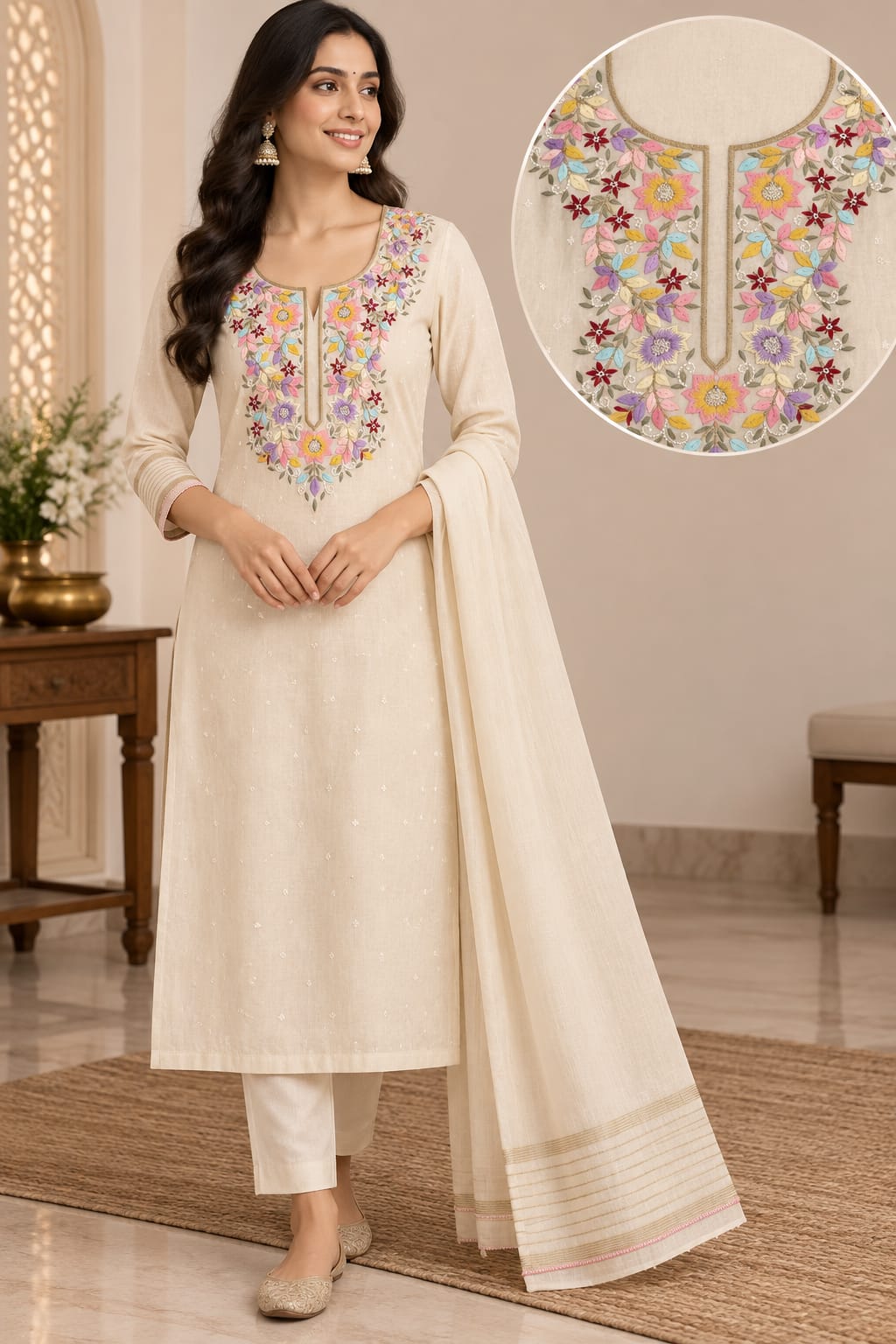 Mul Chanderi Parsi Pearl Cutdhana Work Suit Sets