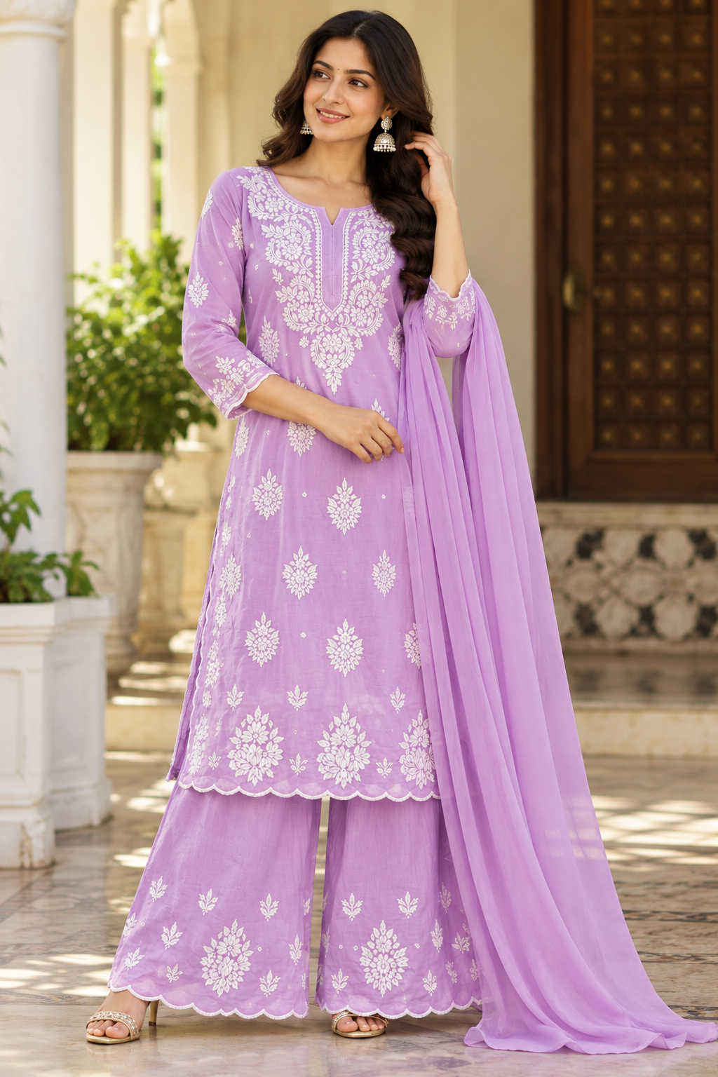 Pure Muslin 3d Cut Work Suit Sets (3Pcs)