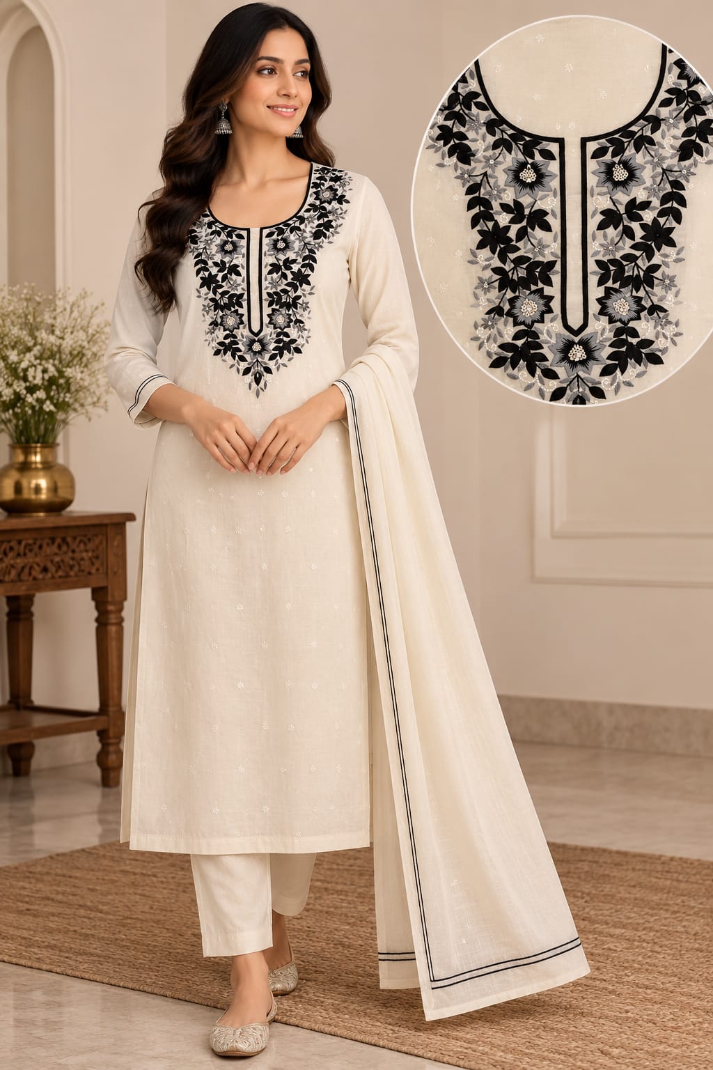 Mul Chanderi Parsi Pearl Cutdhana Work Suit Sets