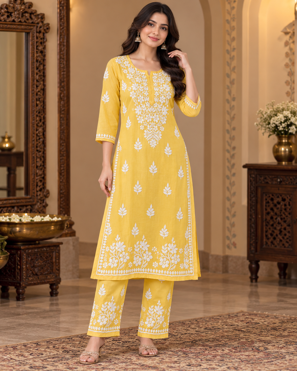 Muslin Lucknowi Kurti Pant Set