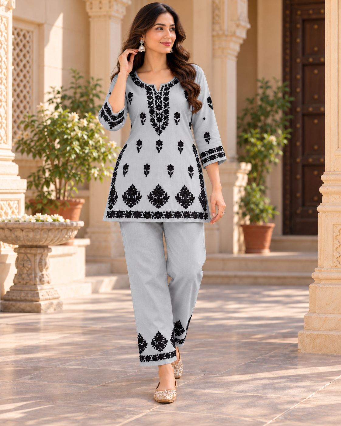 Lucknowi Chikankari Crepe Cord Sets