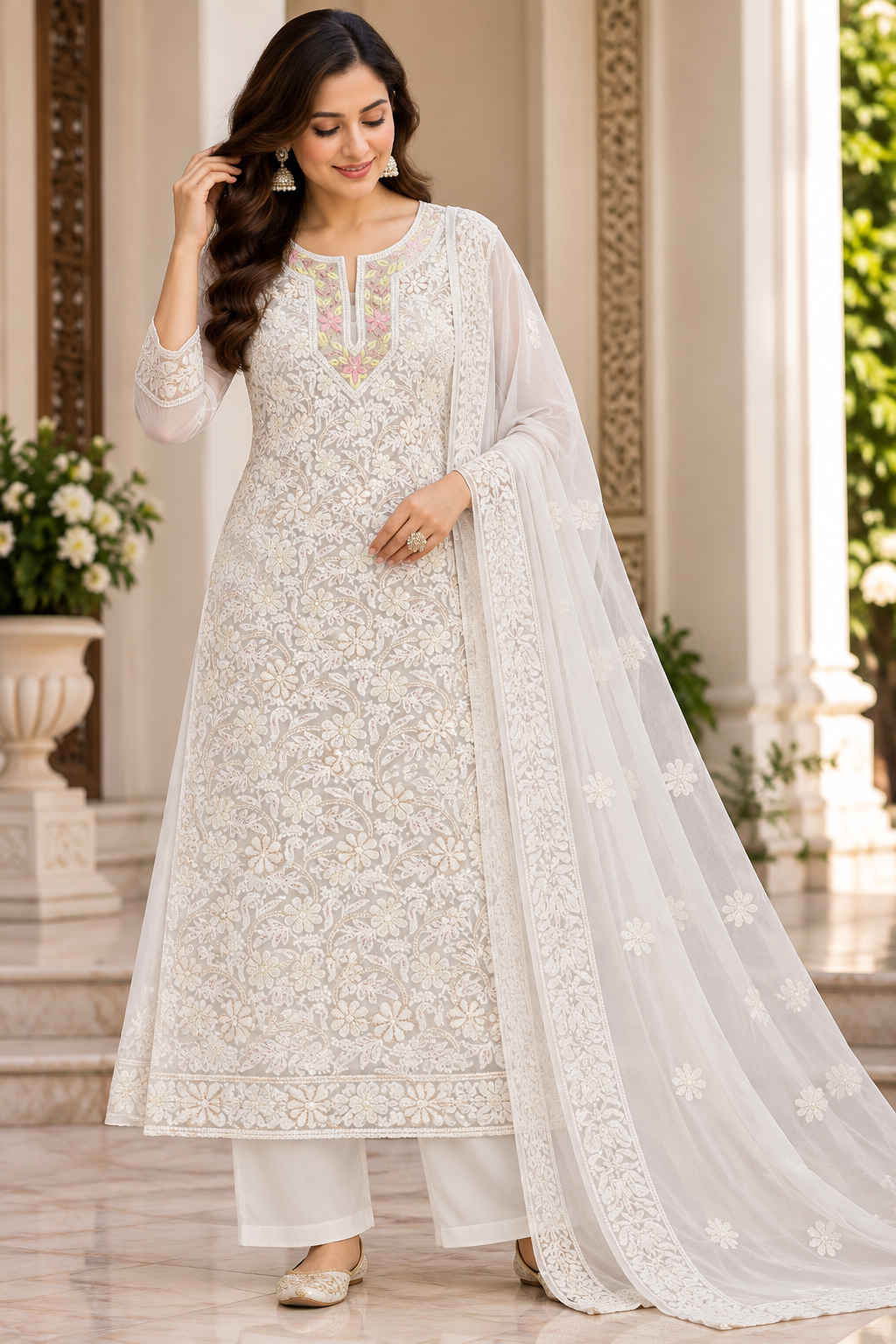 Parsi Neck Viscose Georgette Cutdana  Kurti Duppatta Sets