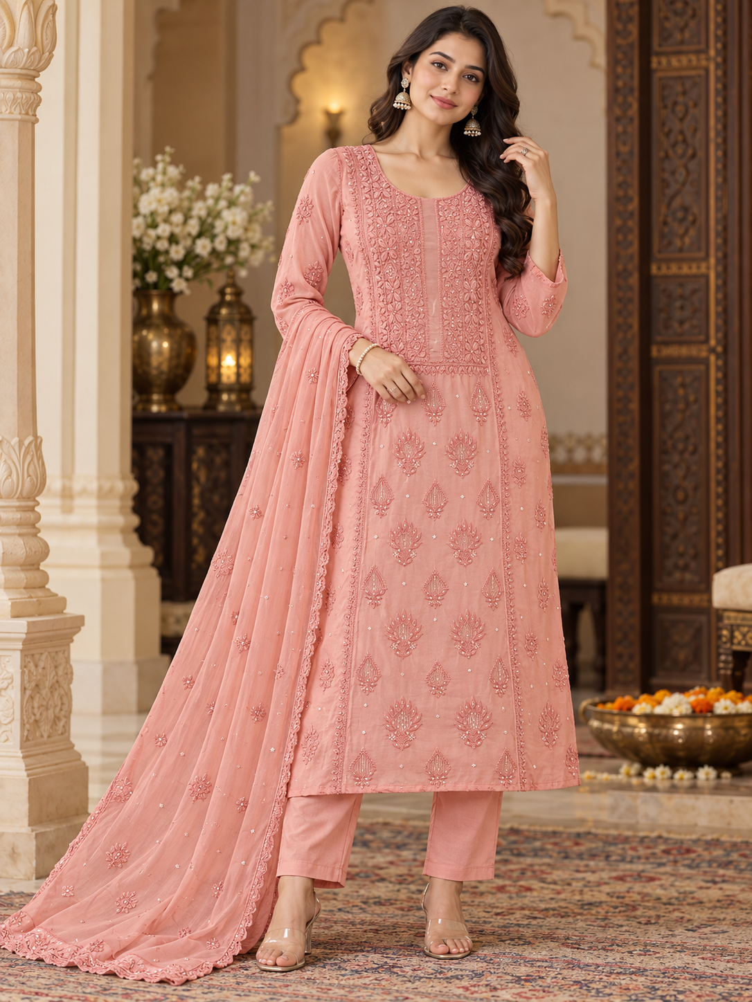 Pure Muslin Cutdhana Work Semi Stitched Kurti Duppatta Sets