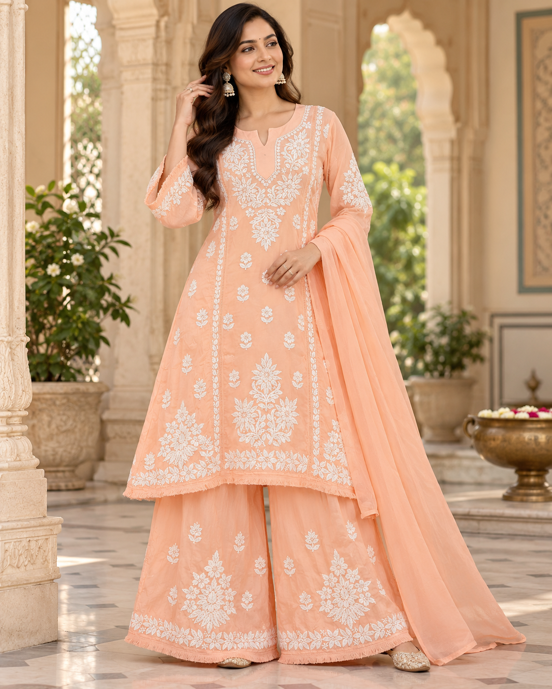 Modal Satin Umbrella Cut Kurti Duppatta Plazzo Sets - Ombre Colour