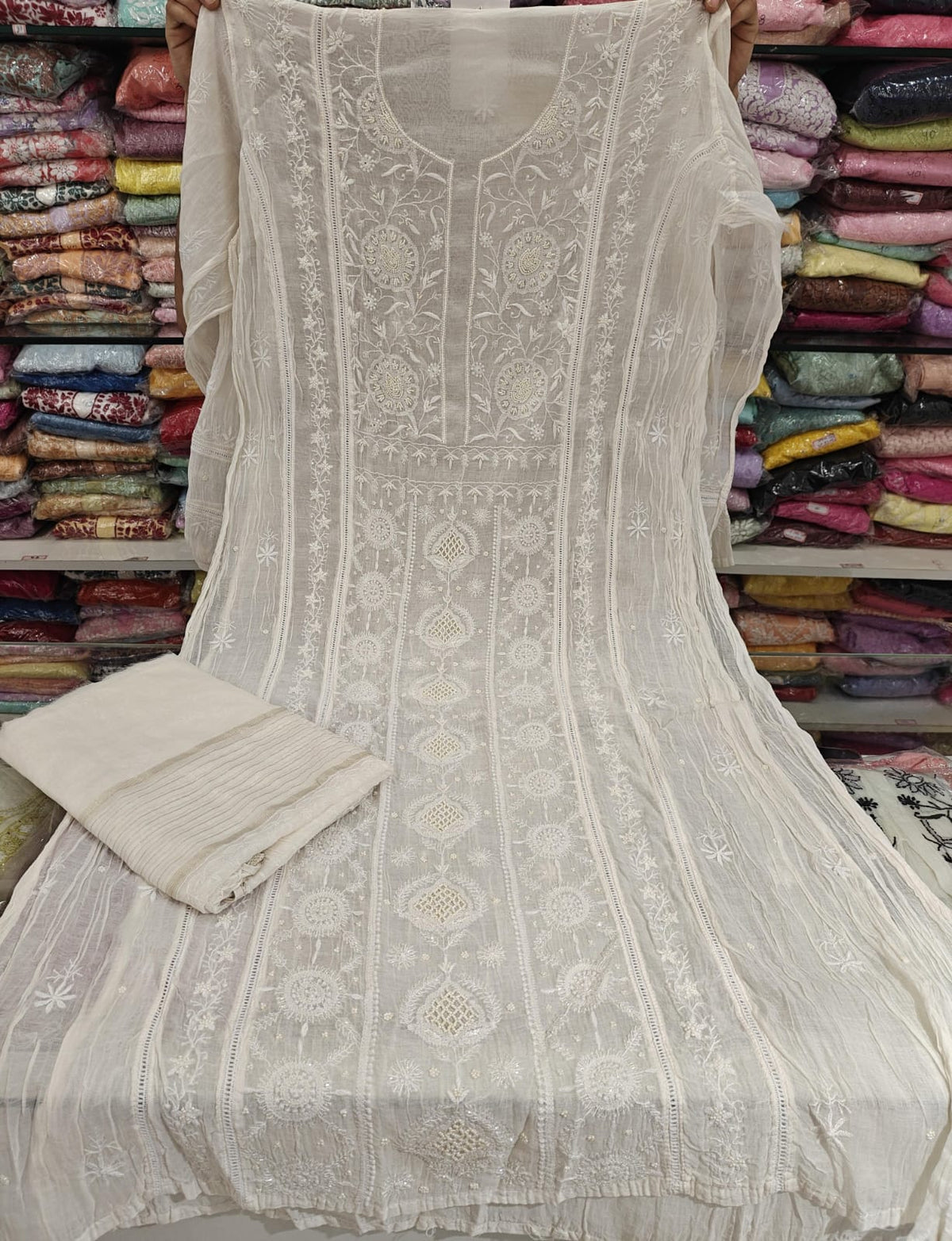 Pure Mul Chanderi Pearl Semi Stiched Suit Sets