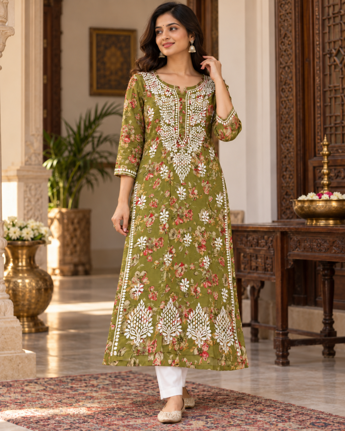 Lucknowi Mul Printed Kurties
