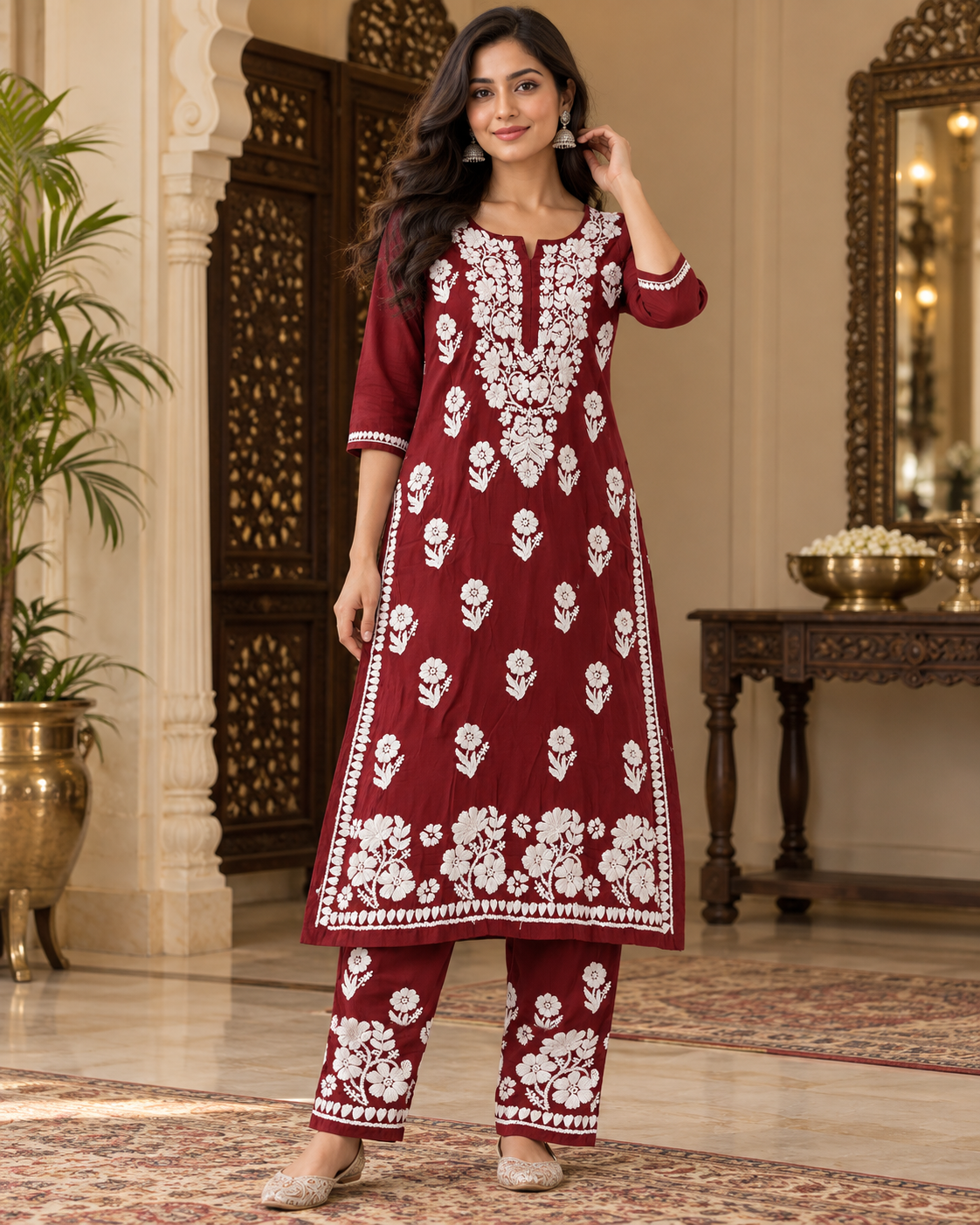 Muslin Lucknowi Kurti Pant Set