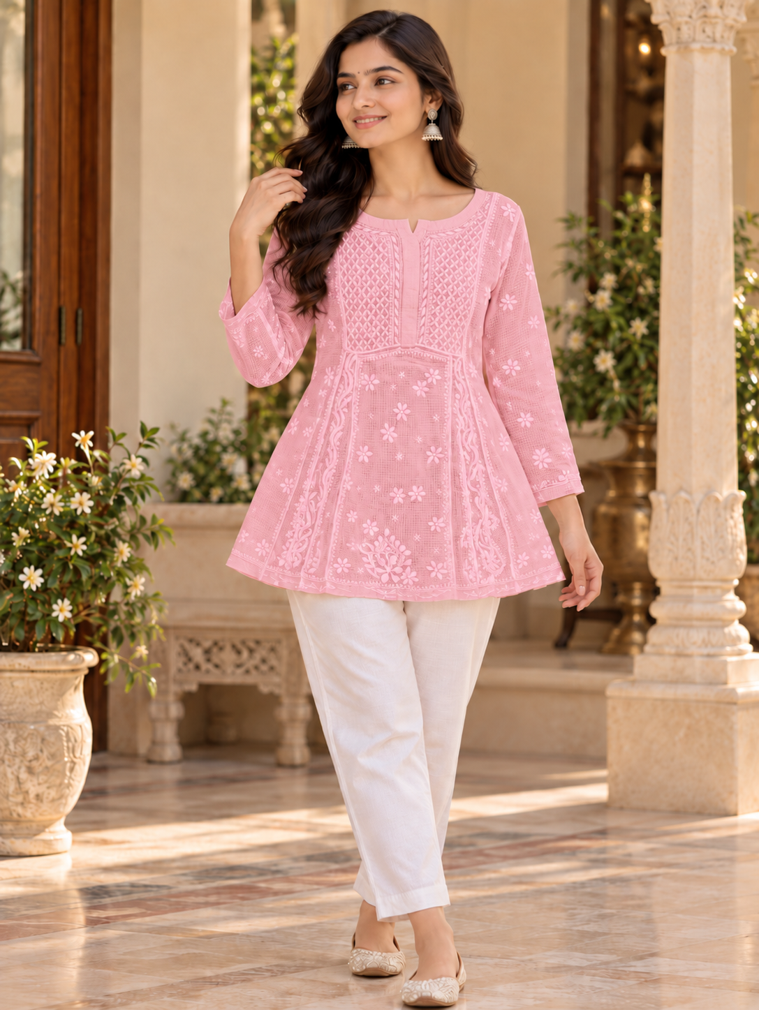 Kota Doria Fine Chikankari Work Short Top
