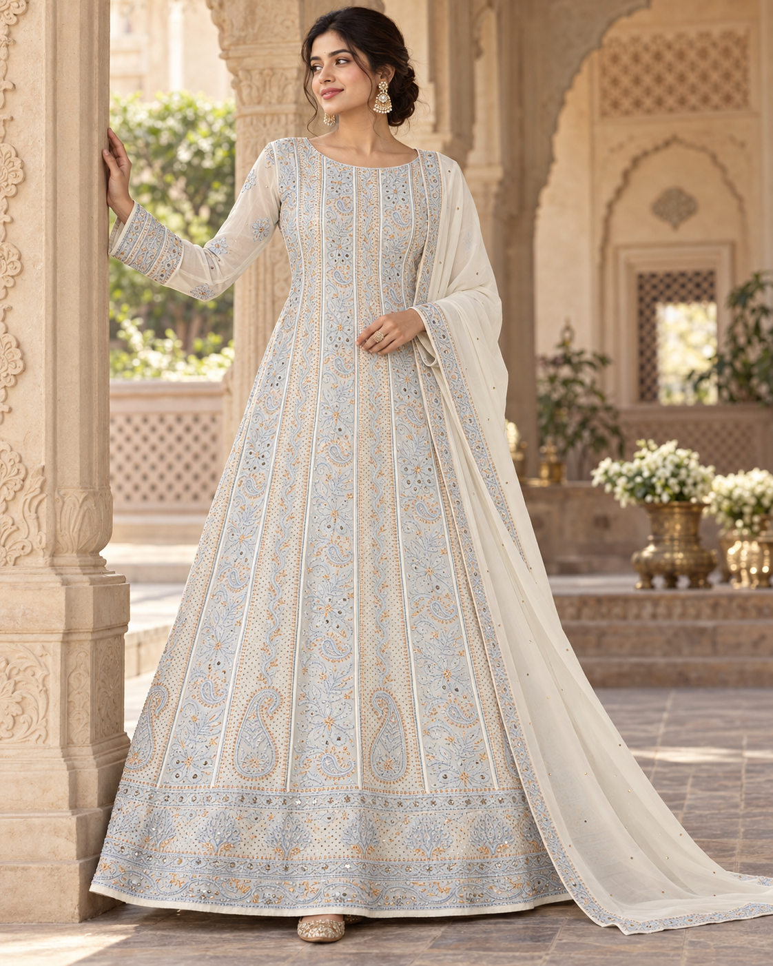 Anarkali Viscose Resham Thread Mukaish Work