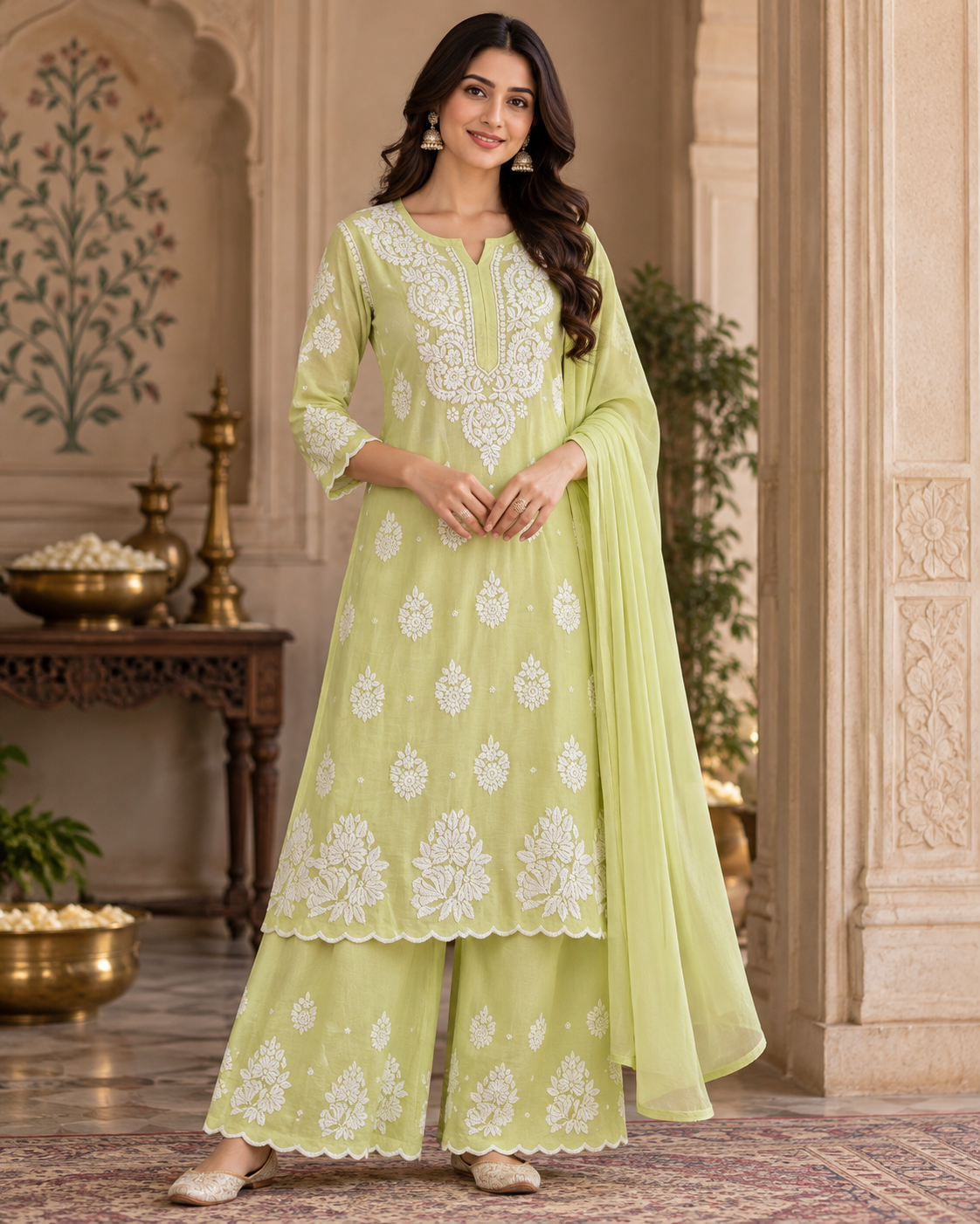 Pure Muslin 3d Cut Work Suit Sets (3Pcs)