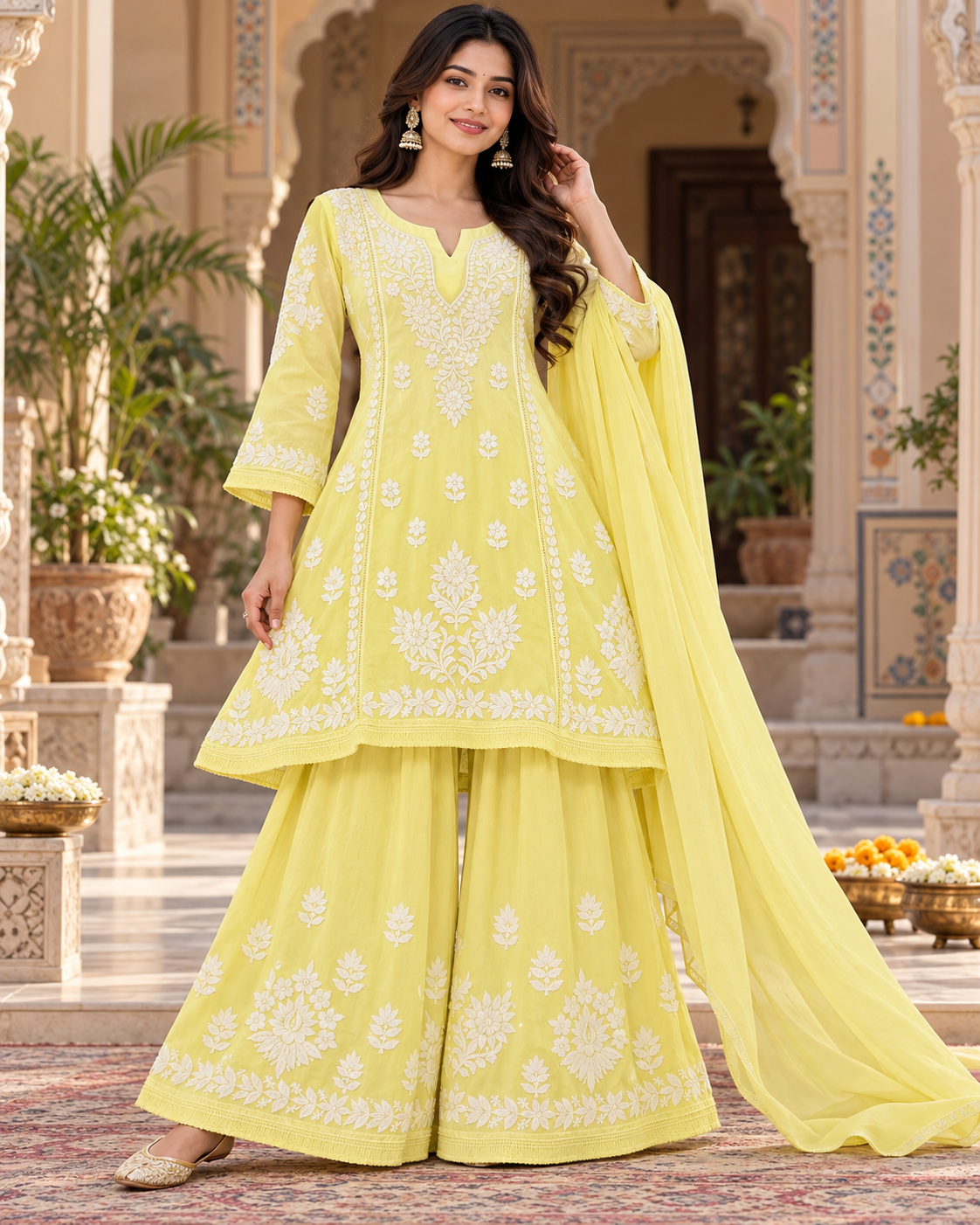 Modal Satin Umbrella Cut Kurti Duppatta Plazzo Sets - Ombre Colour