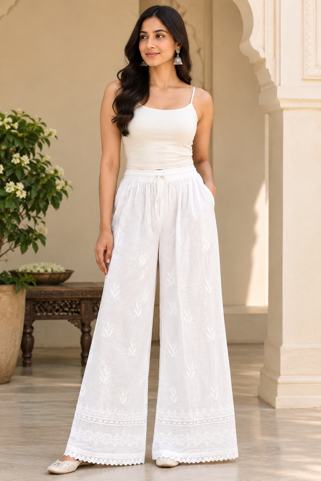 Cotton Double Lace Straight Plazzo Croscia Border