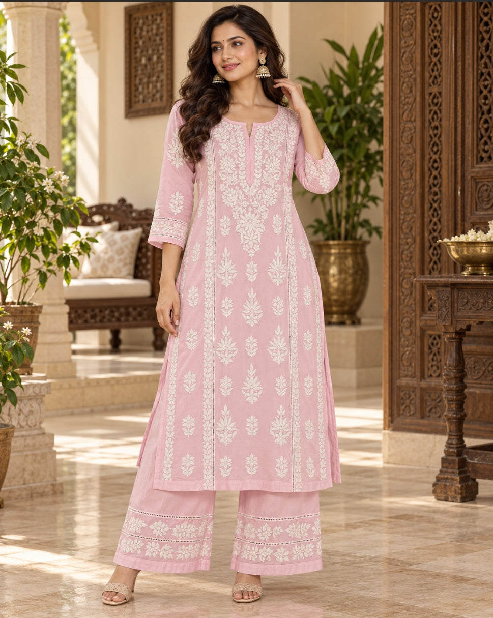 Modal Pakistani Style Panel Work Kurti Plazzo Sets